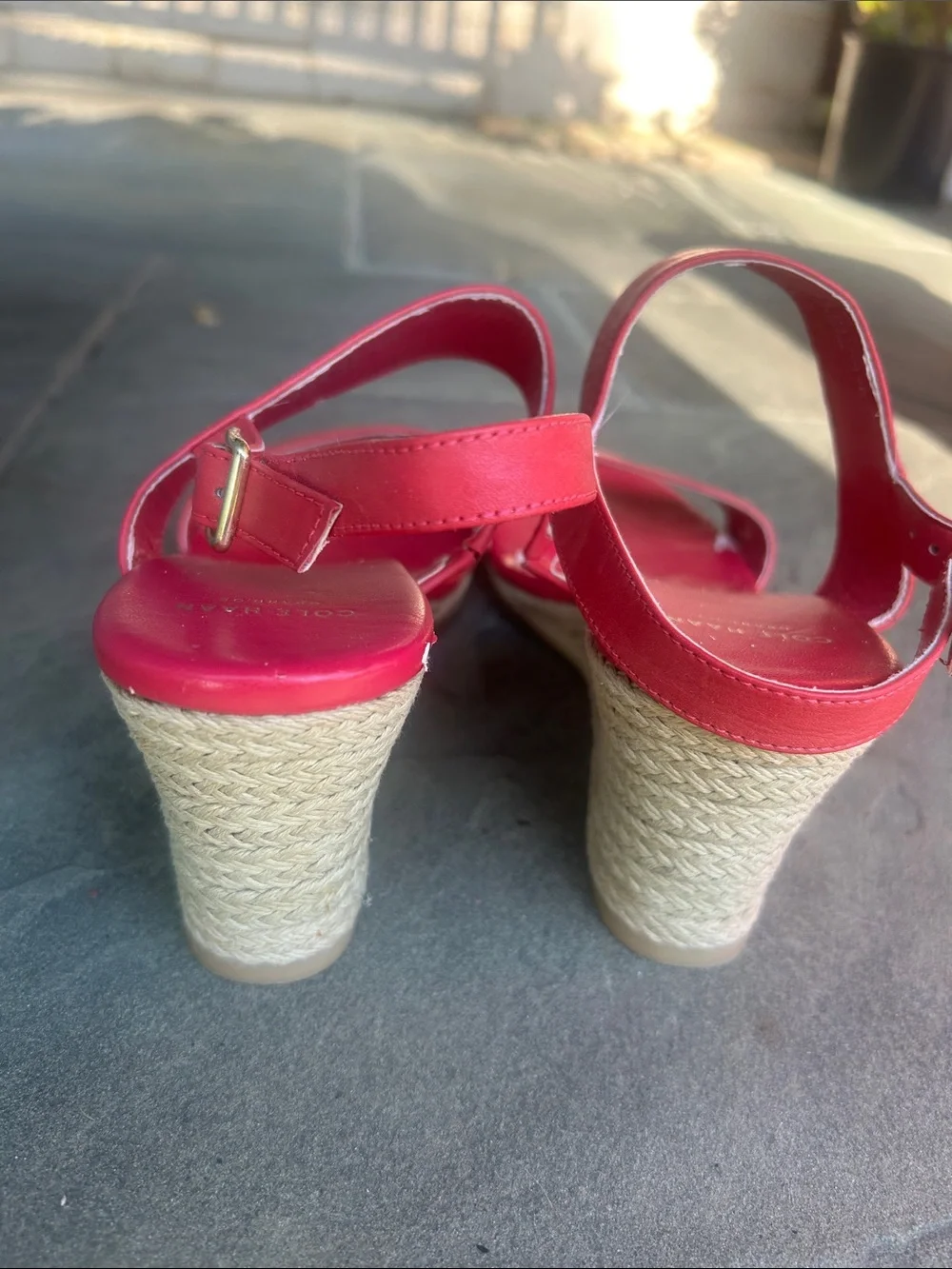 Cole Haan Hot Pink leather Wedge sSandals with rope/espradille style heel